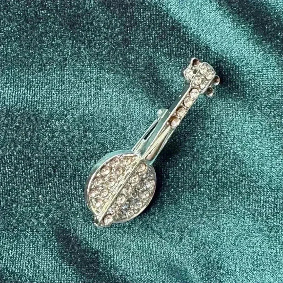 Silver Rhinestone Banjo Pin - Picture 3 of 3